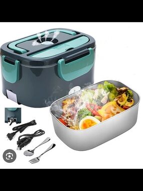 Electric Heated Lunch Box - Teal and Dark Gray Portable Food Warmer